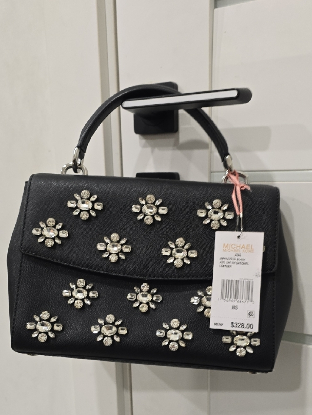 Michael Kors Black Crystal-Embellished Top Handle Satchel - Picture 2 of 7
